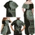 Fijian Masi Tribal Tattoos Art Pattern Family Matching Off Shoulder Maxi Dress and Hawaiian Shirt Green Color Half Style - Polynesian Pride