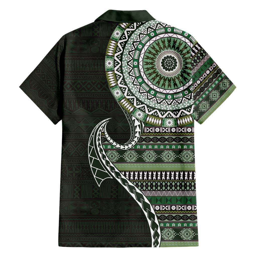 Fijian Masi Tribal Tattoos Art Pattern Family Matching Summer Maxi Dress and Hawaiian Shirt Green Color Half Style LT03 - Polynesian Pride