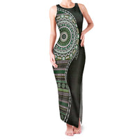 Fijian Masi Tribal Tattoos Art Pattern Family Matching Tank Maxi Dress and Hawaiian Shirt Green Color Half Style LT03 Mom's Dress Green - Polynesian Pride