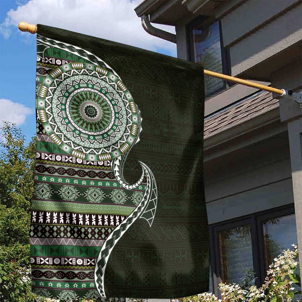 Fijian Masi Tribal Tattoos Art Pattern Garden Flag Green Color Half Style - Polynesian Pride