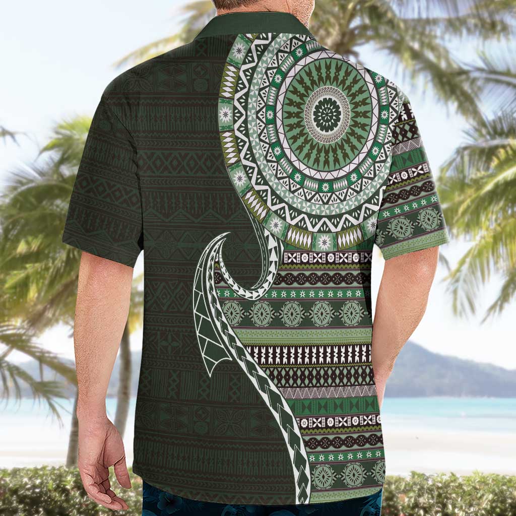 Fijian Masi Tribal Tattoos Art Pattern Hawaiian Shirt Green Color Half Style LT03 - Polynesian Pride