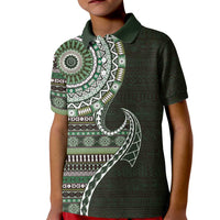 Fijian Masi Tribal Tattoos Art Pattern Kid Polo Shirt Green Color Half Style LT03 Kid Green - Polynesian Pride