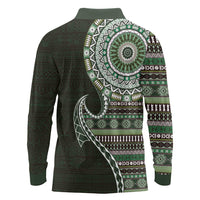 Fijian Masi Tribal Tattoos Art Pattern Long Sleeve Polo Shirt Green Color Half Style - Polynesian Pride