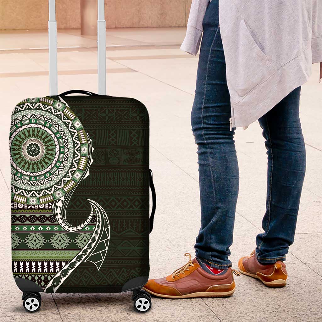 Fijian Masi Tribal Tattoos Art Pattern Luggage Cover Green Color Half Style LT03 Green - Polynesian Pride