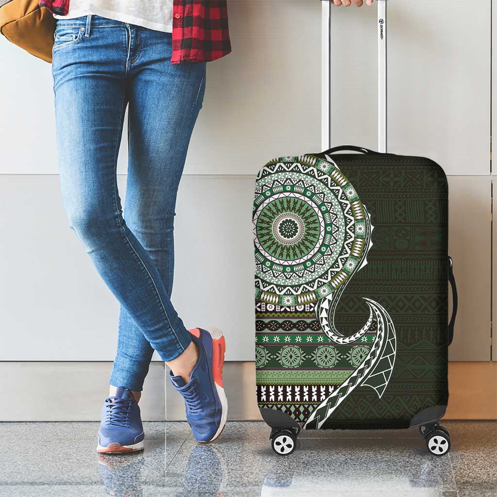Fijian Masi Tribal Tattoos Art Pattern Luggage Cover Green Color Half Style LT03 - Polynesian Pride