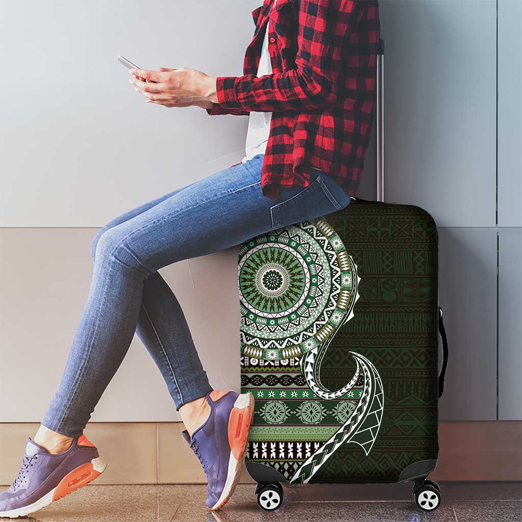 Fijian Masi Tribal Tattoos Art Pattern Luggage Cover Green Color Half Style LT03 - Polynesian Pride