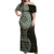 Fijian Masi Tribal Tattoos Art Pattern Off Shoulder Maxi Dress Green Color Half Style - Polynesian Pride