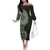 Fijian Masi Tribal Tattoos Art Pattern Off The Shoulder Long Sleeve Dress Green Color Half Style - Polynesian Pride