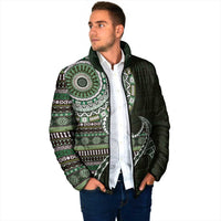 Fijian Masi Tribal Tattoos Art Pattern Padded Jacket Green Color Half Style - Polynesian Pride