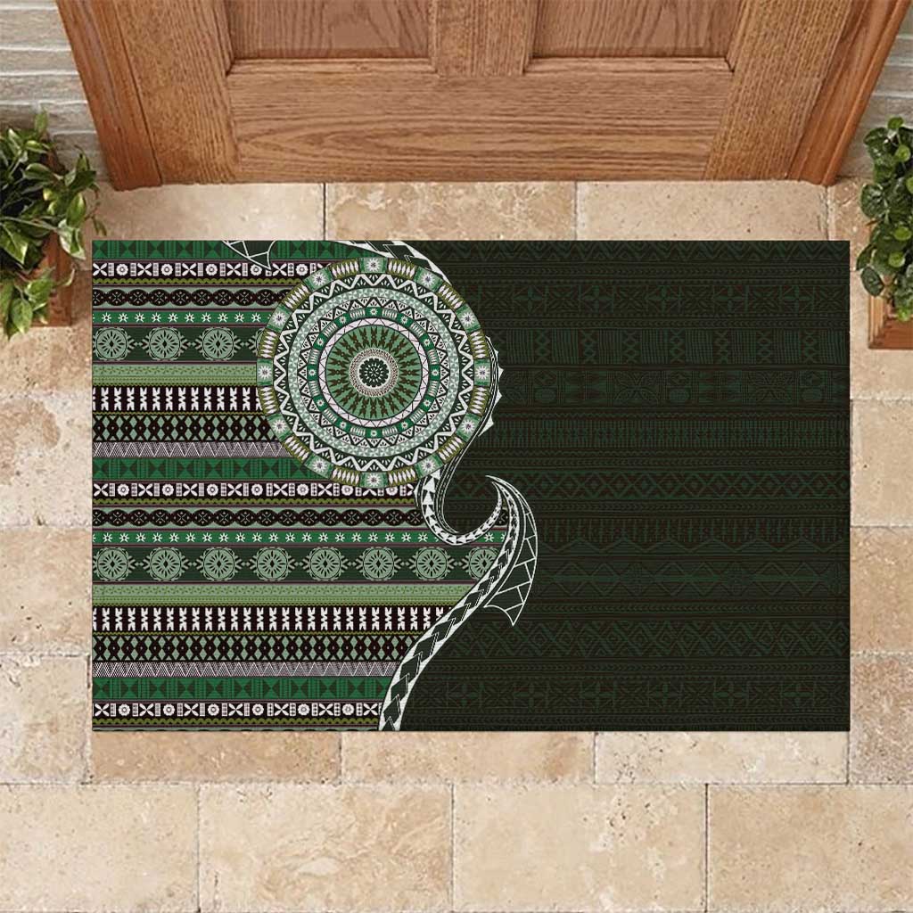 Fijian Masi Tribal Tattoos Art Pattern Rubber Doormat Green Color Half Style - Polynesian Pride