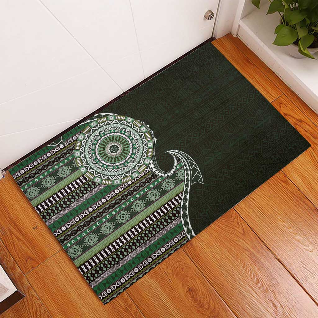 Fijian Masi Tribal Tattoos Art Pattern Rubber Doormat Green Color Half Style - Polynesian Pride