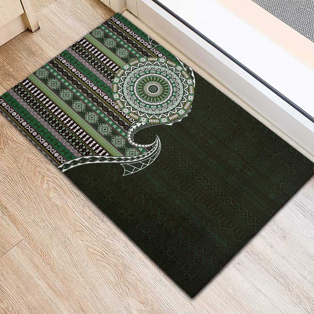 Fijian Masi Tribal Tattoos Art Pattern Rubber Doormat Green Color Half Style - Polynesian Pride