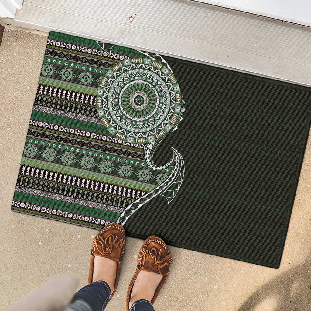 Fijian Masi Tribal Tattoos Art Pattern Rubber Doormat Green Color Half Style - Polynesian Pride