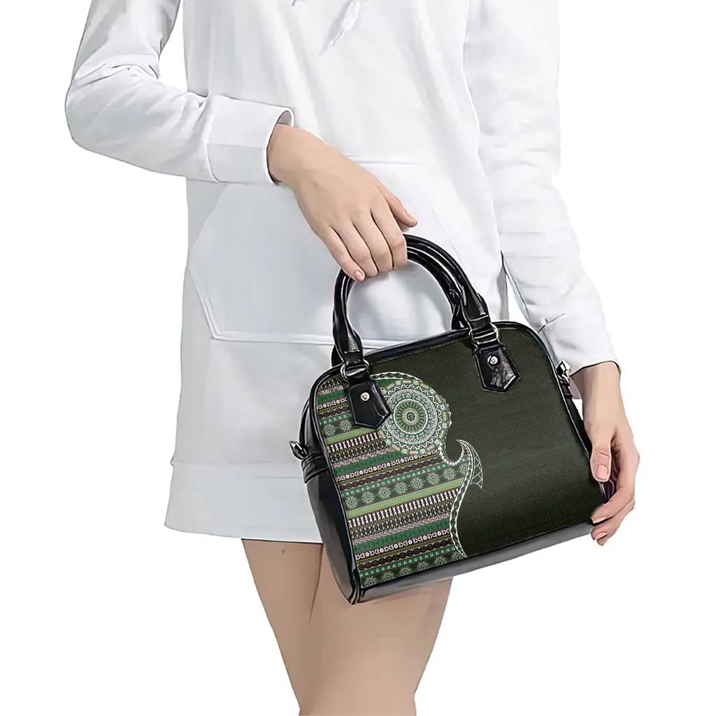 Fijian Masi Tribal Tattoos Art Pattern Shoulder Handbag Green Color Half Style - Polynesian Pride