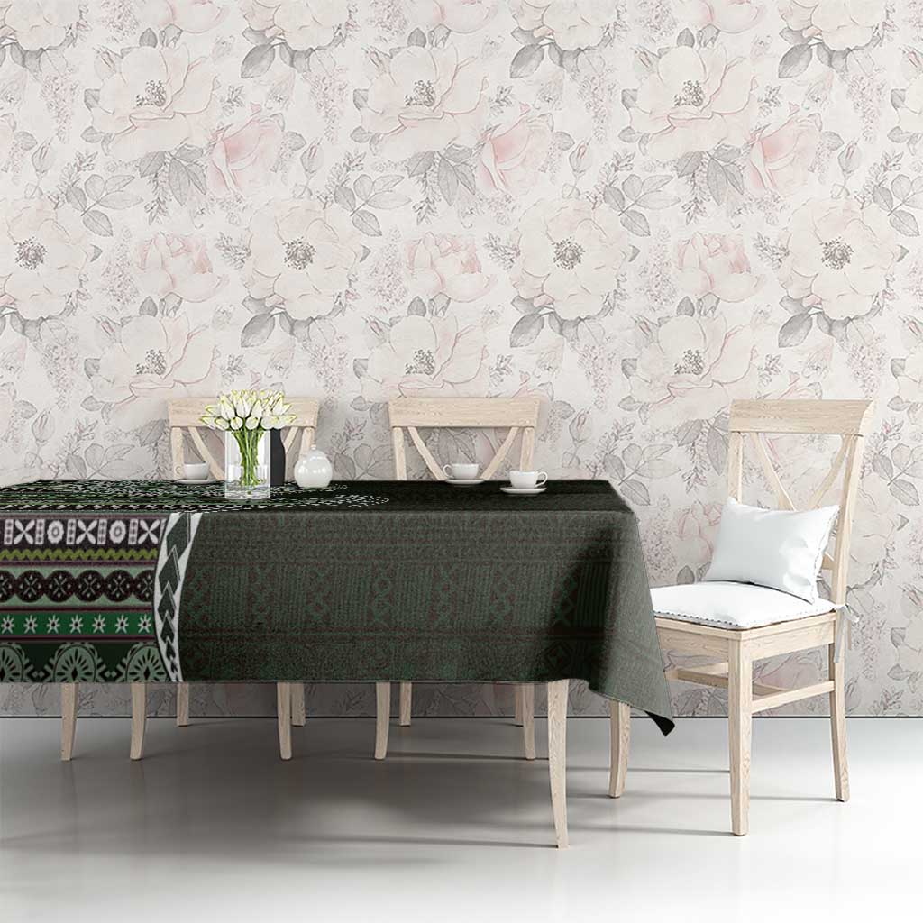 Fijian Masi Tribal Tattoos Art Pattern Tablecloth Green Color Half Style - Polynesian Pride