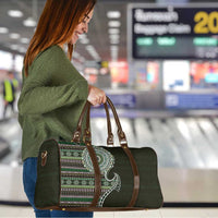 Fijian Masi Tribal Tattoos Art Pattern Travel Bag Green Color Half Style - Polynesian Pride