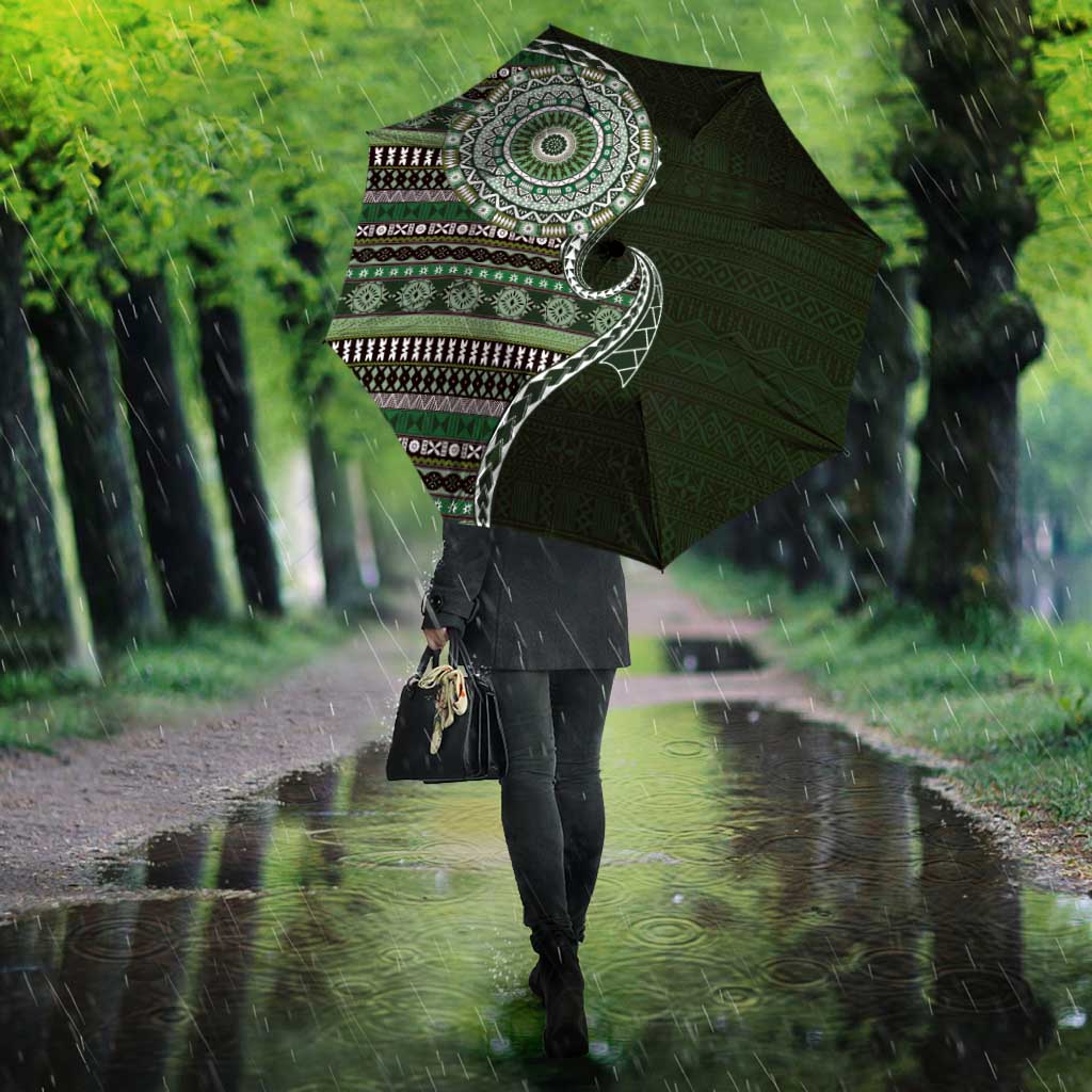 Fijian Masi Tribal Tattoos Art Pattern Umbrella Green Color Half Style - Polynesian Pride