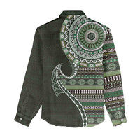 Fijian Masi Tribal Tattoos Art Pattern Women Casual Shirt Green Color Half Style - Polynesian Pride
