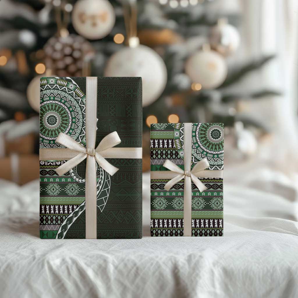 Fijian Masi Tribal Tattoos Art Pattern Wrapping Paper Green Color Half Style - Polynesian Pride