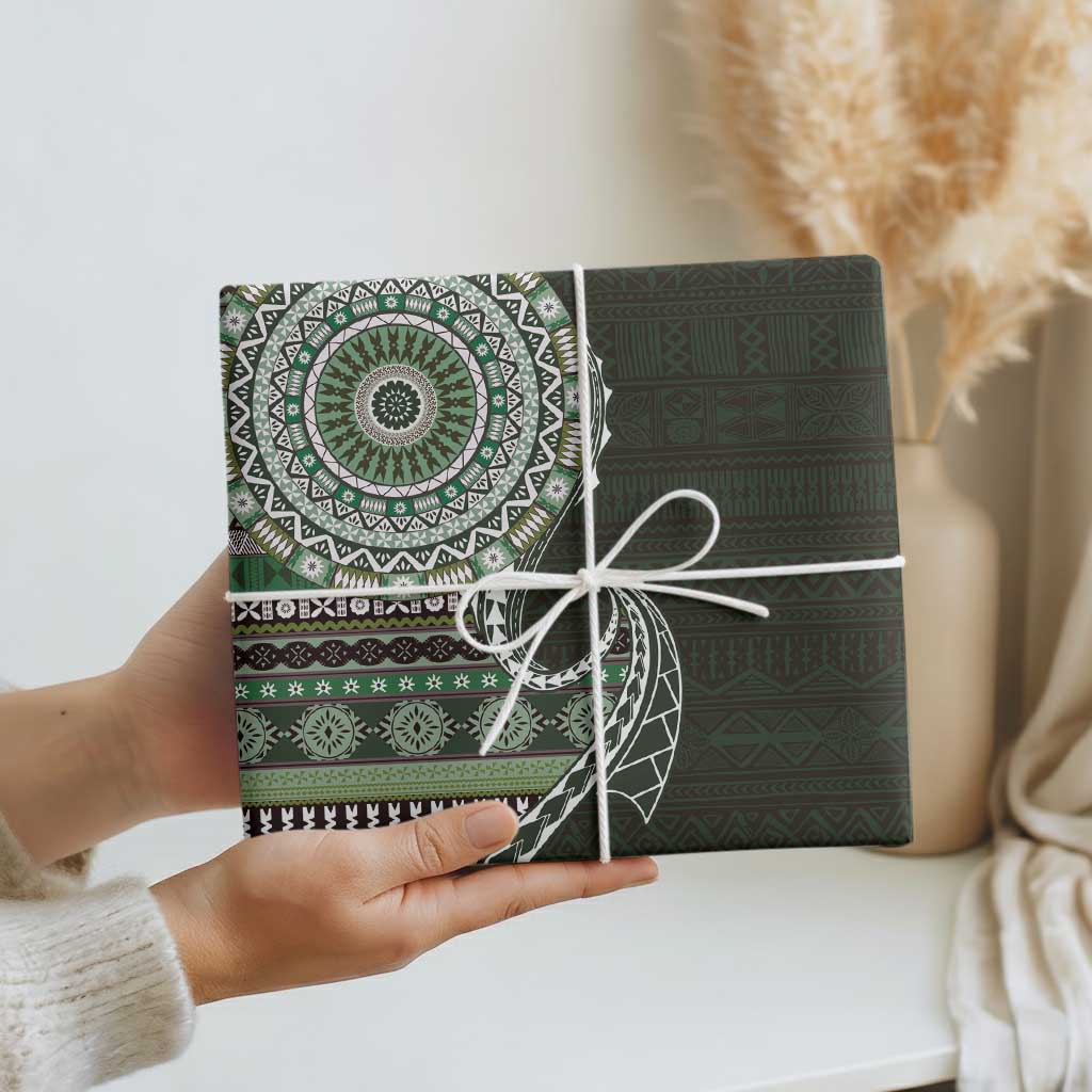 Fijian Masi Tribal Tattoos Art Pattern Wrapping Paper Green Color Half Style - Polynesian Pride