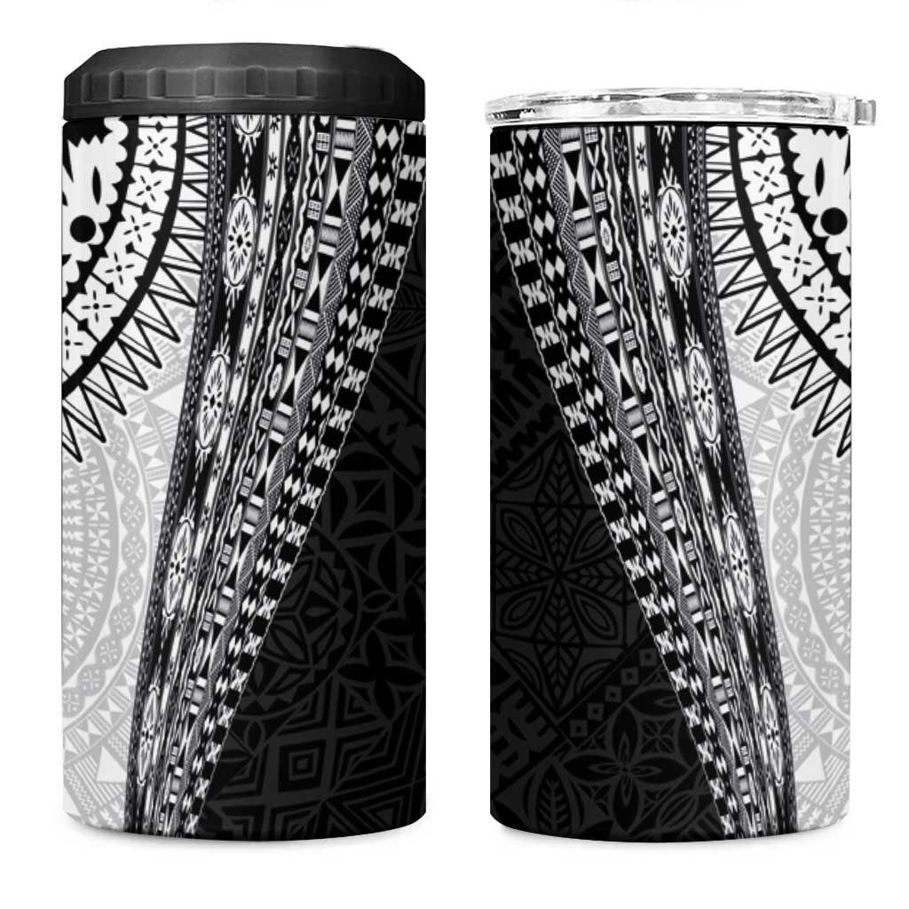 Fijian Masi Tattoos 4 in 1 Can Cooler Tumbler with Tapa Tribal Pattern LT03 One Size: 16 oz White - Polynesian Pride