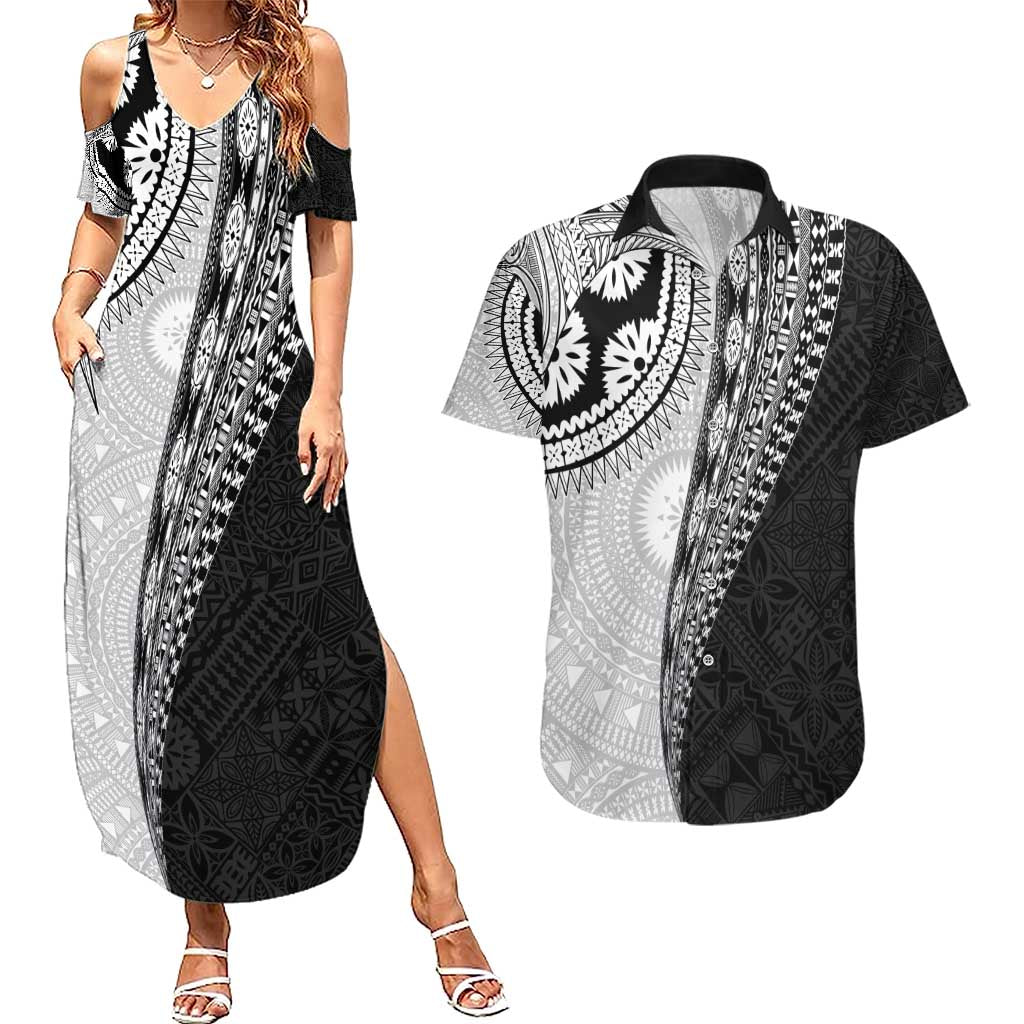 Fijian Masi Tattoos Couples Matching Summer Maxi Dress and Hawaiian Shirt with Tapa Tribal Pattern - Polynesian Pride