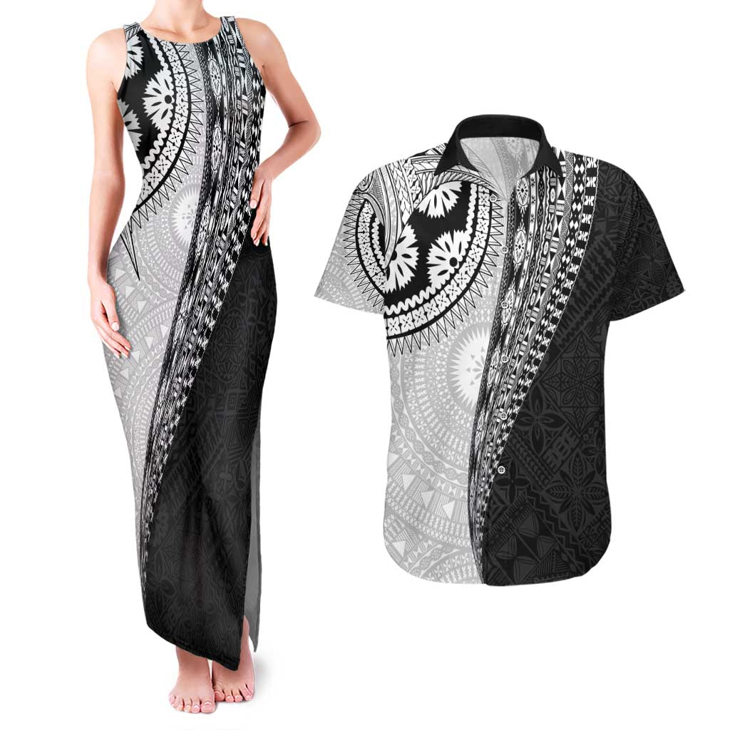 Fijian Masi Tattoos Couples Matching Tank Maxi Dress and Hawaiian Shirt with Tapa Tribal Pattern - Polynesian Pride