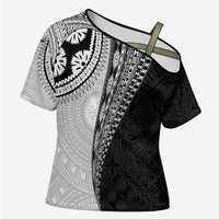 Fijian Masi Tattoos Cross Shoulder Shirt with Tapa Tribal Pattern - Polynesian Pride