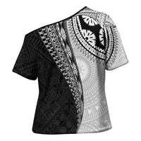 Fijian Masi Tattoos Cross Shoulder Shirt with Tapa Tribal Pattern - Polynesian Pride