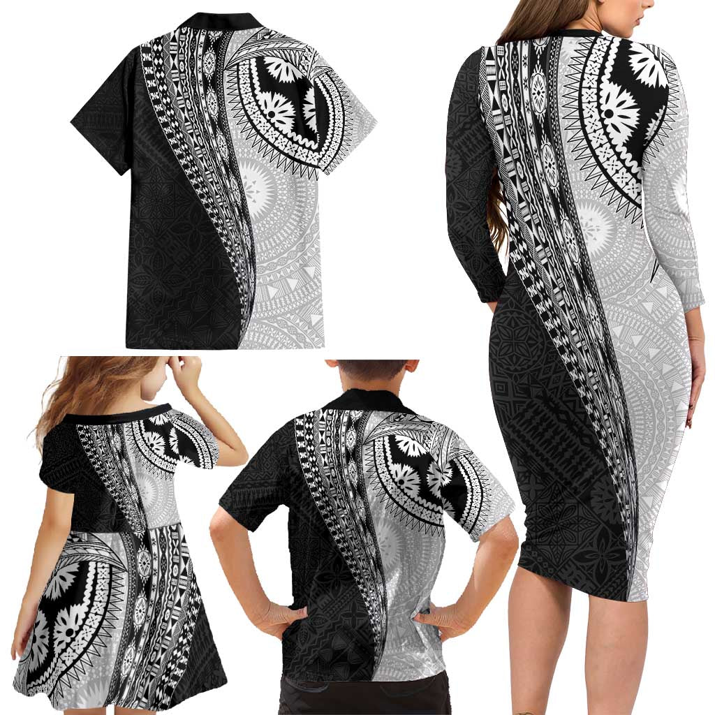 Fijian Masi Tattoos Family Matching Long Sleeve Bodycon Dress and Hawaiian Shirt with Tapa Tribal Pattern LT03 - Polynesian Pride