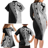Fijian Masi Tattoos Family Matching Long Sleeve Bodycon Dress and Hawaiian Shirt with Tapa Tribal Pattern LT03 - Polynesian Pride