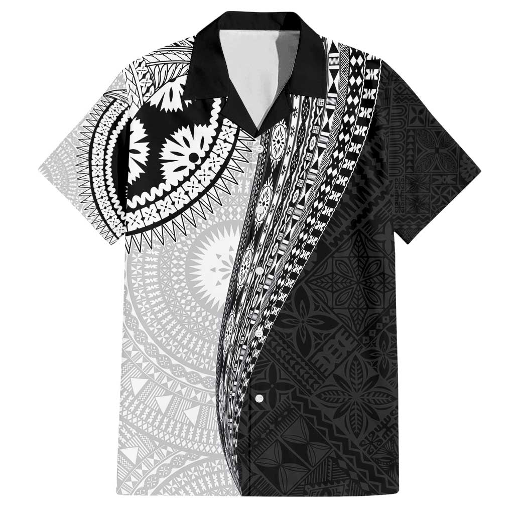 Fijian Masi Tattoos Family Matching Long Sleeve Bodycon Dress and Hawaiian Shirt with Tapa Tribal Pattern LT03 Dad's Shirt - Short Sleeve White - Polynesian Pride
