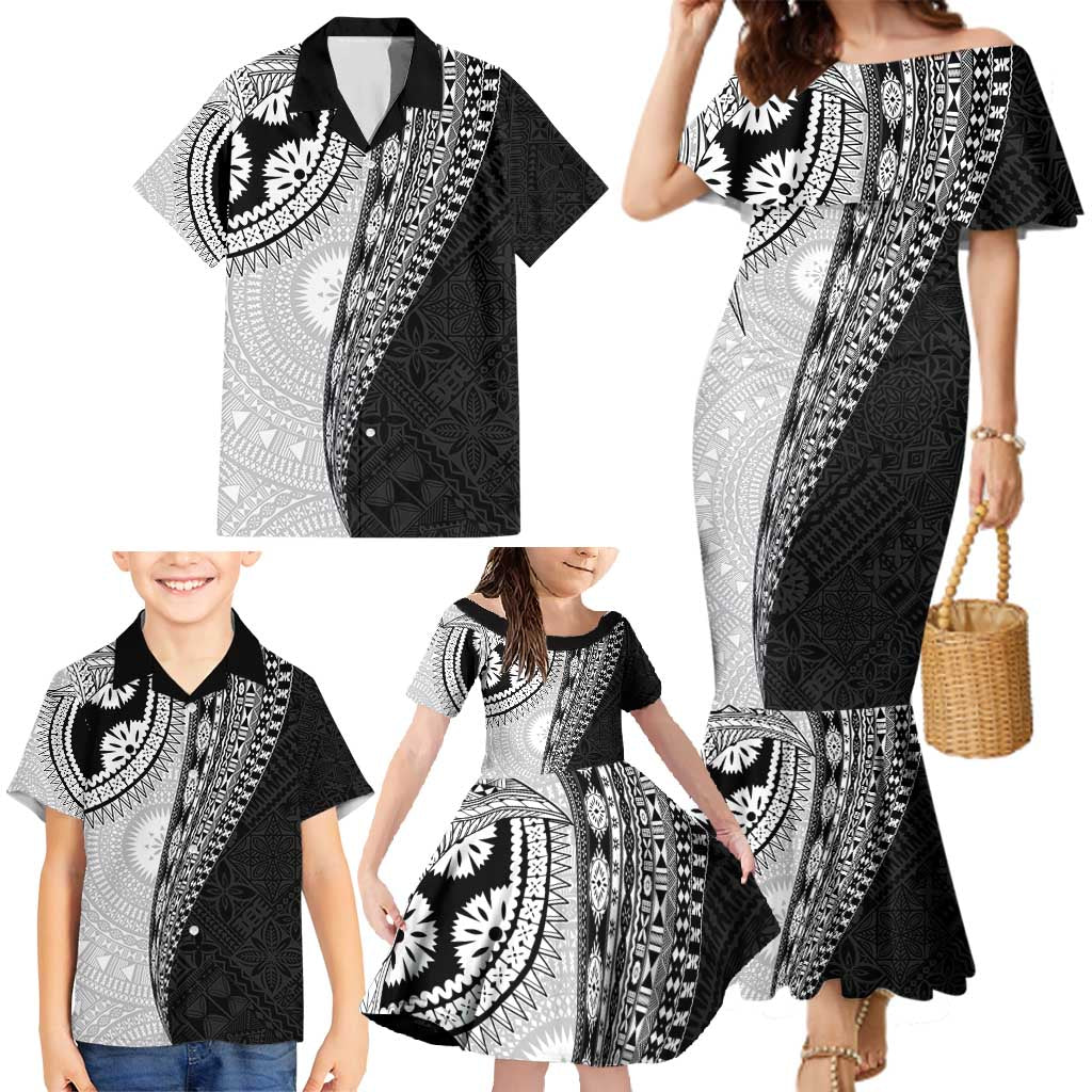 Fijian Masi Tattoos Family Matching Mermaid Dress and Hawaiian Shirt with Tapa Tribal Pattern LT03 - Polynesian Pride