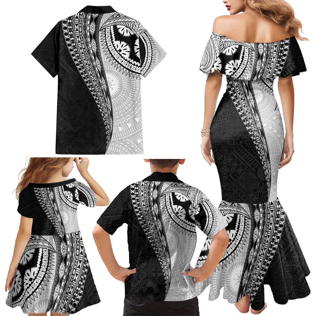Fijian Masi Tattoos Family Matching Mermaid Dress and Hawaiian Shirt with Tapa Tribal Pattern LT03 - Polynesian Pride