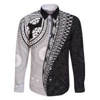 Fijian Masi Tattoos Family Matching Mermaid Dress and Hawaiian Shirt with Tapa Tribal Pattern LT03 Dad's Shirt - Long Sleeve White - Polynesian Pride