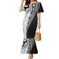 Fijian Masi Tattoos Family Matching Mermaid Dress and Hawaiian Shirt with Tapa Tribal Pattern LT03 Mom's Dress White - Polynesian Pride