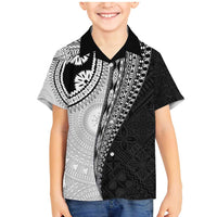 Fijian Masi Tattoos Family Matching Mermaid Dress and Hawaiian Shirt with Tapa Tribal Pattern LT03 Son's Shirt White - Polynesian Pride