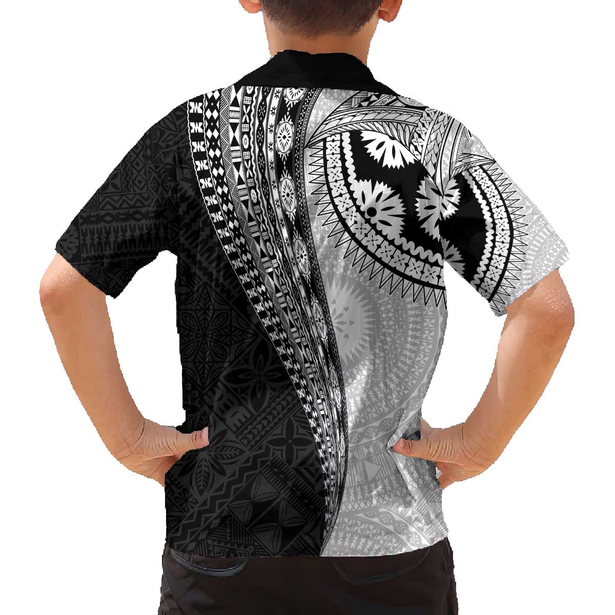 Fijian Masi Tattoos Family Matching Off The Shoulder Long Sleeve Dress and Hawaiian Shirt with Tapa Tribal Pattern LT03 - Polynesian Pride