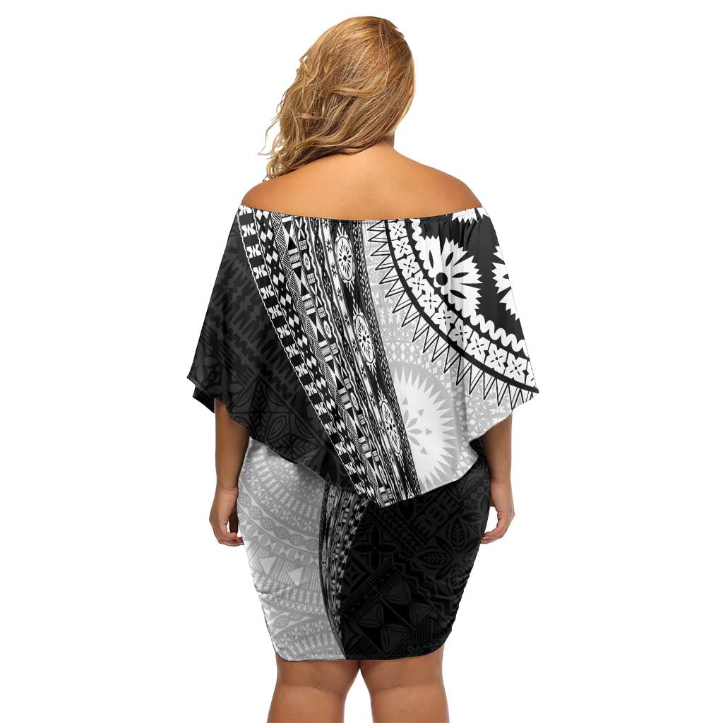 Fijian Masi Tattoos Family Matching Off Shoulder Short Dress and Hawaiian Shirt with Tapa Tribal Pattern - Polynesian Pride