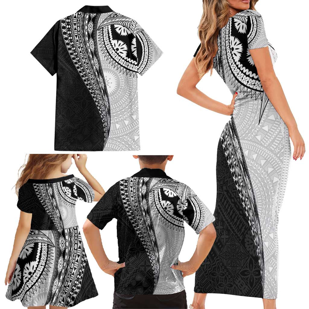 Fijian Masi Tattoos Family Matching Short Sleeve Bodycon Dress and Hawaiian Shirt with Tapa Tribal Pattern LT03 - Polynesian Pride