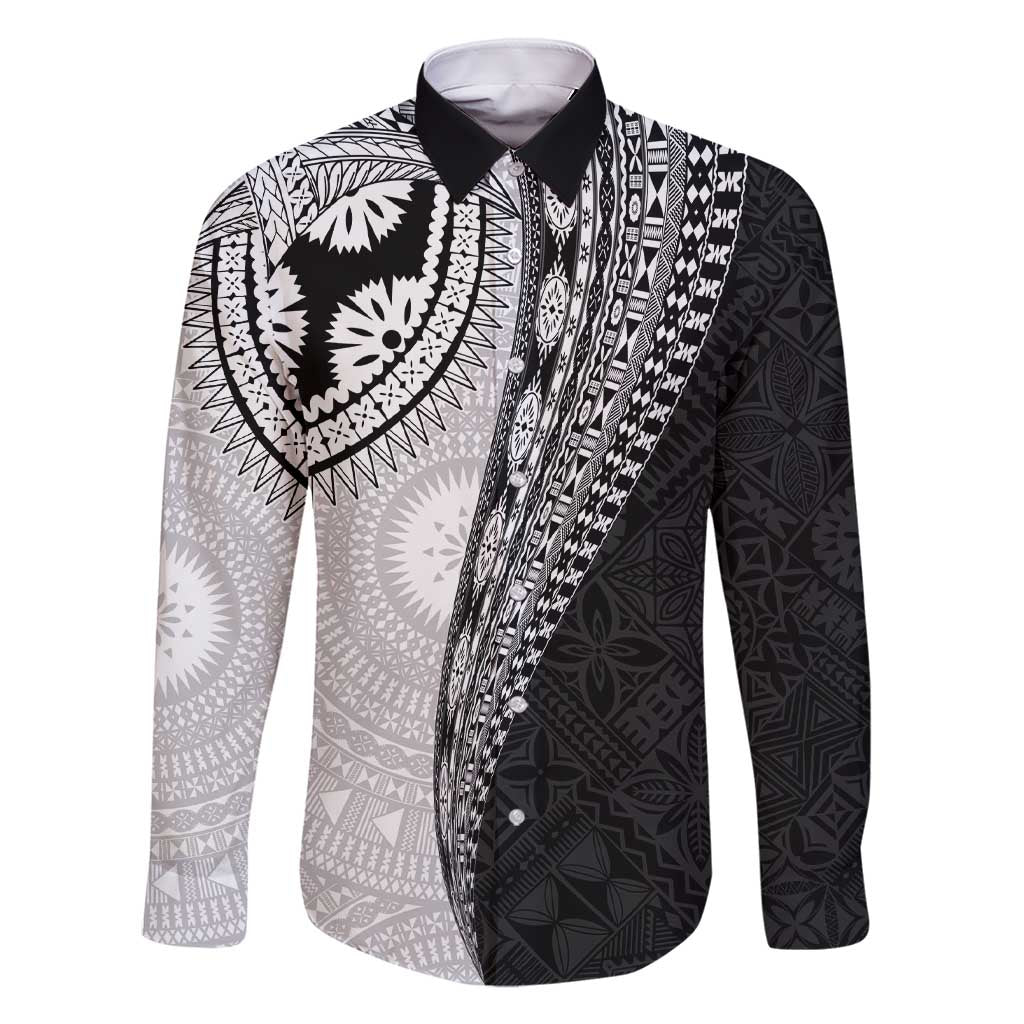 Fijian Masi Tattoos Family Matching Short Sleeve Bodycon Dress and Hawaiian Shirt with Tapa Tribal Pattern LT03 Dad's Shirt - Long Sleeve White - Polynesian Pride