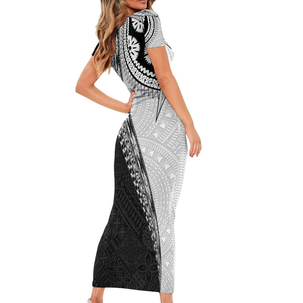Fijian Masi Tattoos Family Matching Short Sleeve Bodycon Dress and Hawaiian Shirt with Tapa Tribal Pattern LT03 - Polynesian Pride