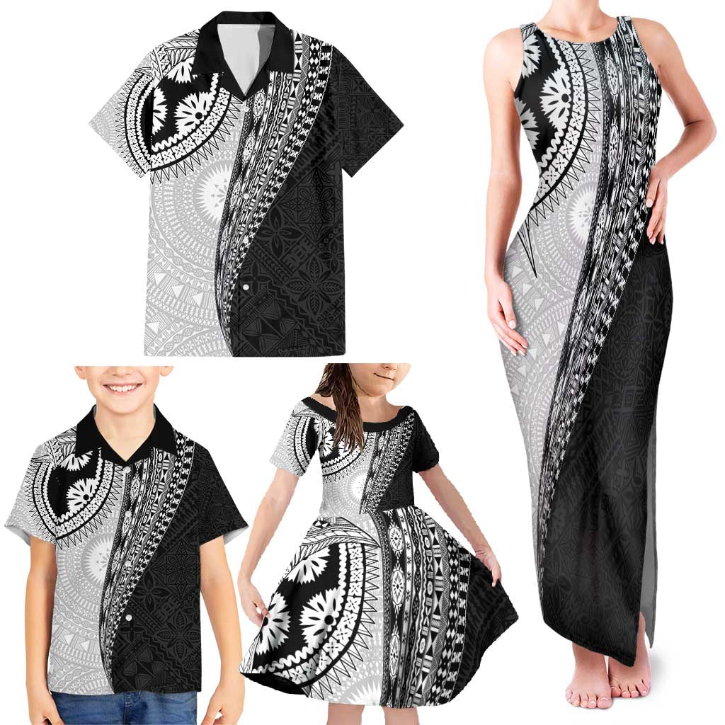 Fijian Masi Tattoos Family Matching Tank Maxi Dress and Hawaiian Shirt with Tapa Tribal Pattern LT03 - Polynesian Pride
