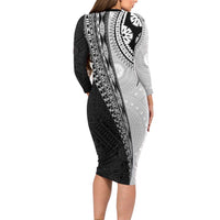 Fijian Masi Tattoos Long Sleeve Bodycon Dress with Tapa Tribal Pattern LT03 - Polynesian Pride