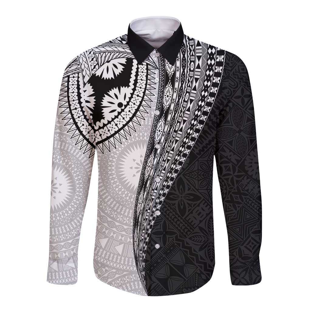 Fijian Masi Tattoos Long Sleeve Button Shirt with Tapa Tribal Pattern - Polynesian Pride