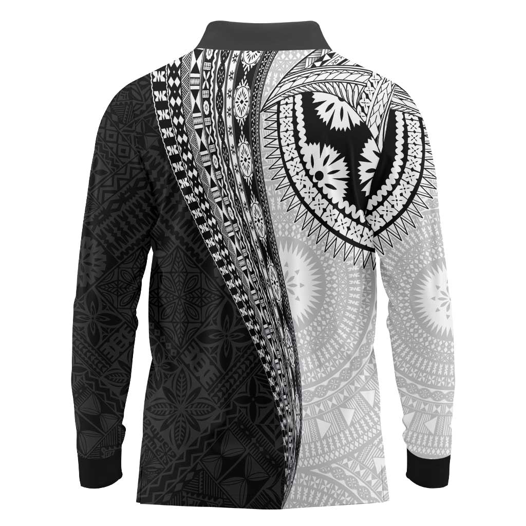 Fijian Masi Tattoos Long Sleeve Polo Shirt with Tapa Tribal Pattern - Polynesian Pride