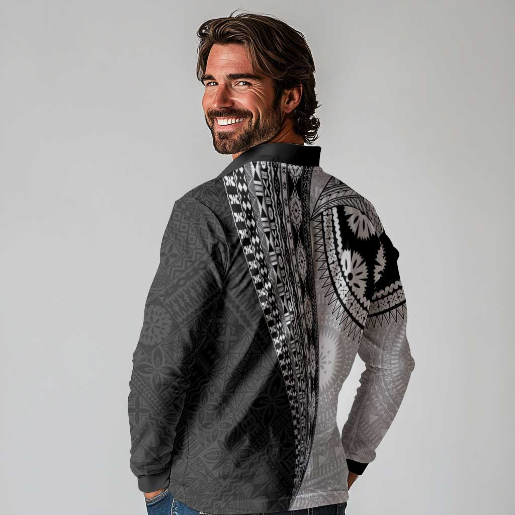 Fijian Masi Tattoos Long Sleeve Polo Shirt with Tapa Tribal Pattern - Polynesian Pride