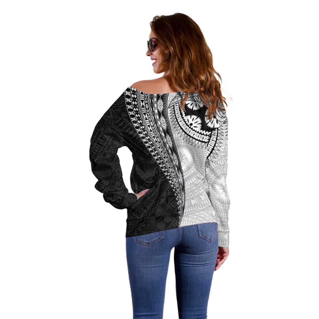 Fijian Masi Tattoos Off Shoulder Sweater with Tapa Tribal Pattern - Polynesian Pride
