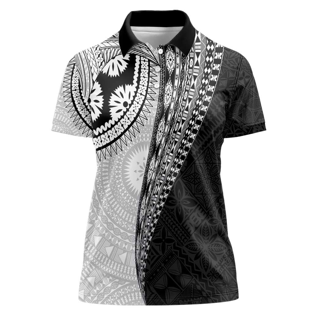 Fijian Masi Tattoos Women Polo Shirt with Tapa Tribal Pattern LT03 Female White - Polynesian Pride
