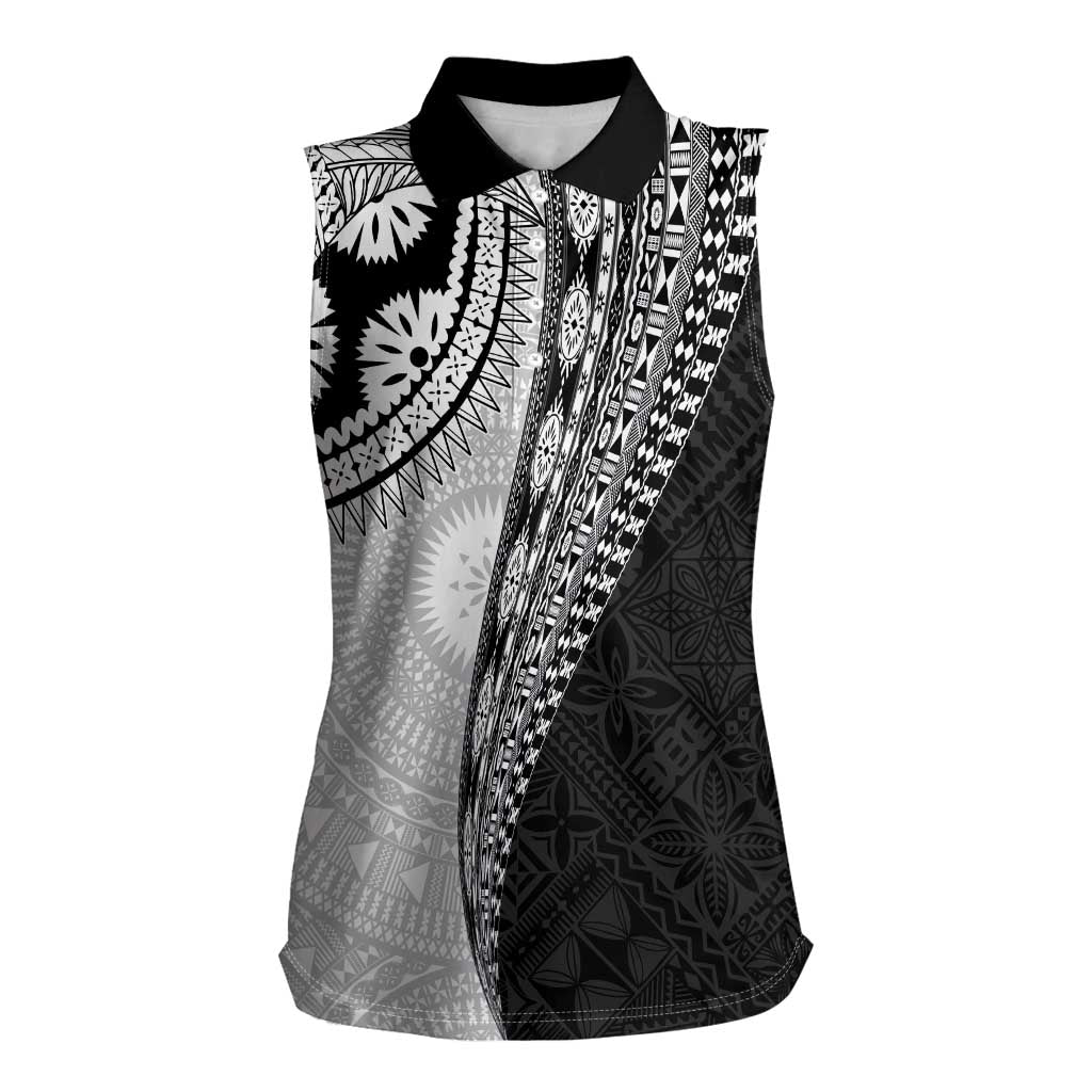 Fijian Masi Tattoos Women Sleeveless Polo Shirt with Tapa Tribal Pattern - Polynesian Pride